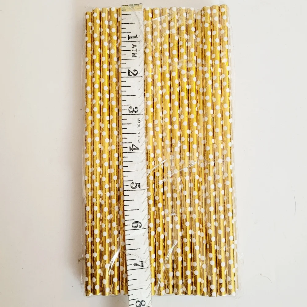 Gold+White Polka Dot Paper Straws